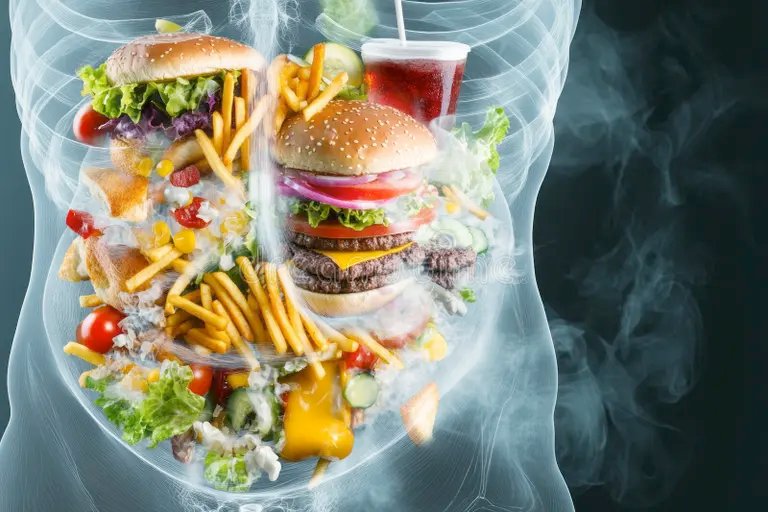 X-ray showing body filled with junk food