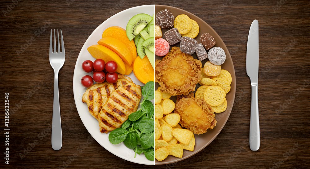 Half healthy half junk plate